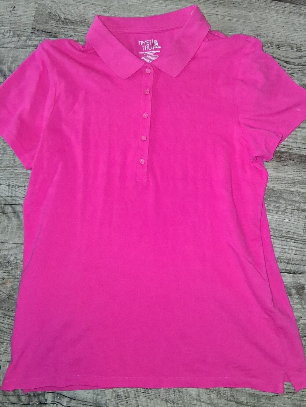 Time and Tru Bright Pink Short-Sleeve Polo Button-Down